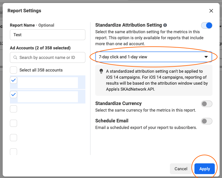 facebook business manager standardized attribution setting