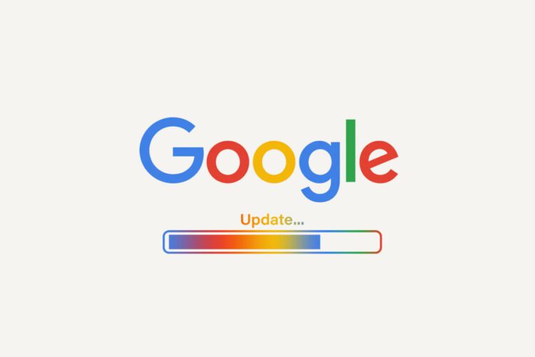 The Google logo appears above a progress bar labeled "Update..." that is partially filled with a gradient of colors.
