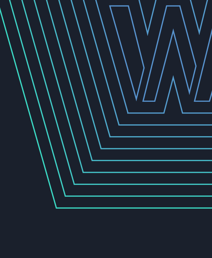 A series of parallel, angular lines in blue and teal form a geometric pattern on a dark background.
