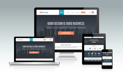 Image of website appearing on multiple devices in a responsive design