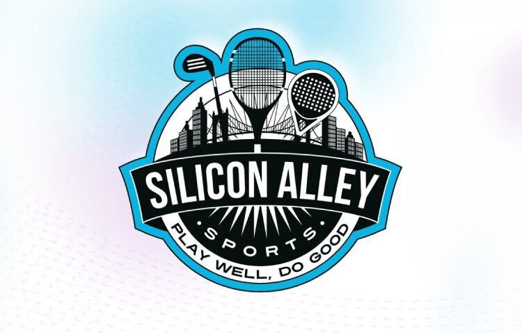 Logo for Silicon Alley Sports featuring three sports rackets and a city skyline, with the text “Play Well, Do Good” beneath the main name.