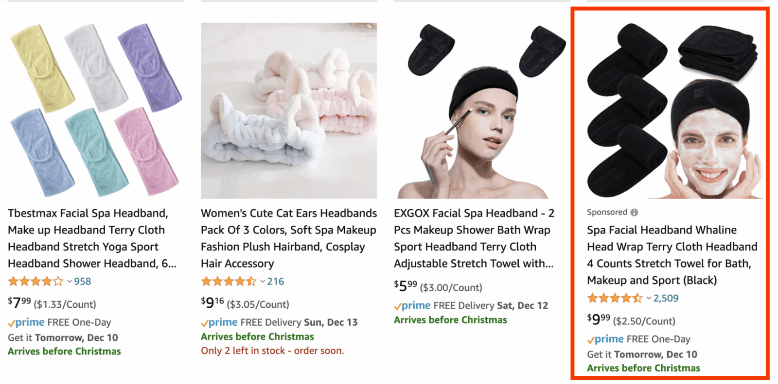 Amazon ad for spa facial headband