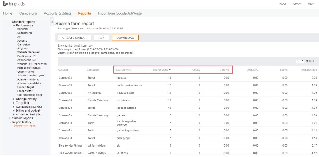 search term report bing ads