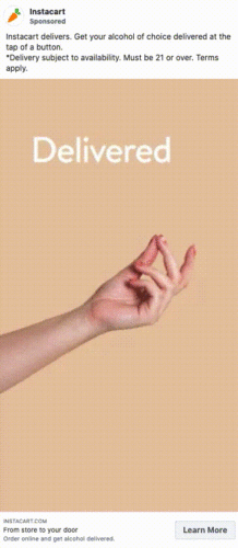 A hand making a snapping gesture against a beige background with the word "Delivered" above it.