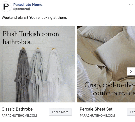 Three bathrobes hang on hooks against a white wall. Next to them is a close-up of beige bed sheets and pillows. Text promotes Turkish cotton bathrobes and percale sheet sets.