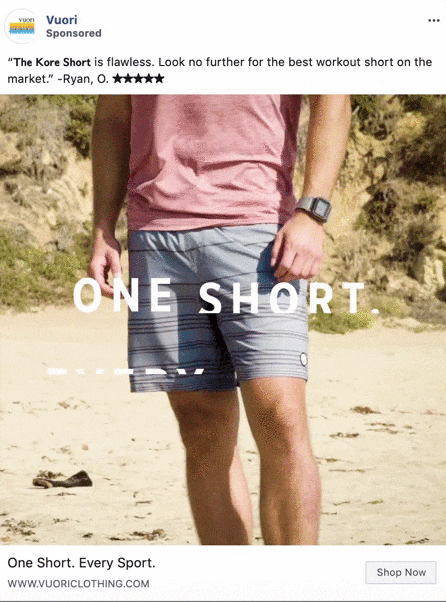 A man wears gray athletic shorts and a pink t-shirt, standing outdoors on a sandy surface. Text over image promotes the shorts as ideal workout gear.