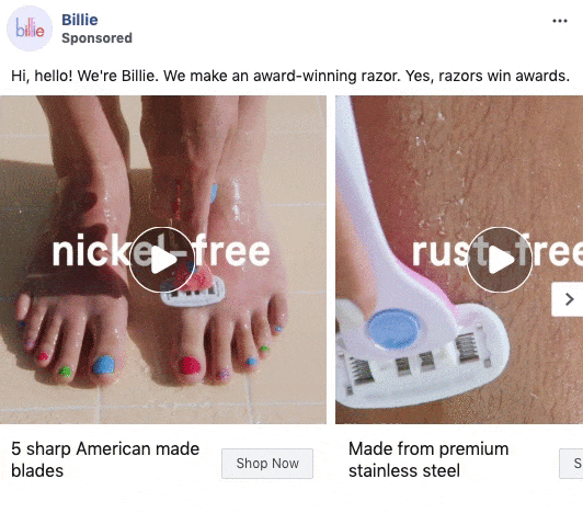 A person shaves their legs and toes with a razor, showing features like nickel-free blades and rust-free, premium stainless steel construction.
