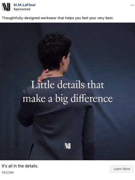 Person stands with their back to the camera, adjusting their collar, with the text "Little details that make a big difference" overlaid on a dark background.