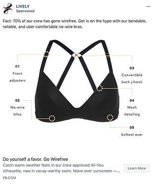 Black wire-free bra with adjustable straps, front adjusters, convertible back j-hook, mesh detailing on the side, and soft fabric, displayed on a white background.
