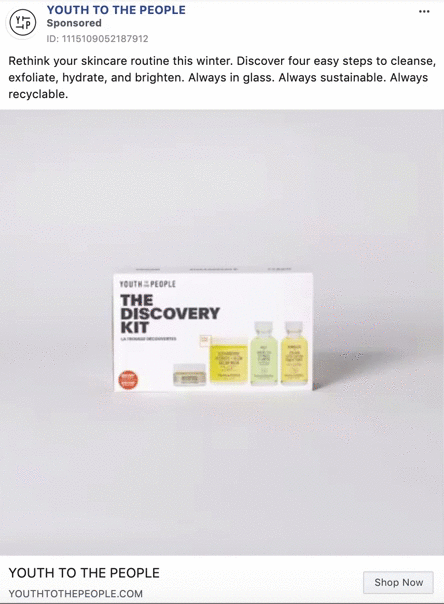 A box labeled "The Discovery Kit" by Youth To The People is displayed against a plain background, with images of skincare bottles shown on the packaging.