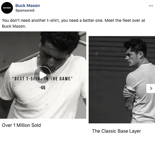A man wearing a plain white t-shirt is featured in two black-and-white images; one looks down, the other looks away. Text highlights the shirt as "The Classic Base Layer.