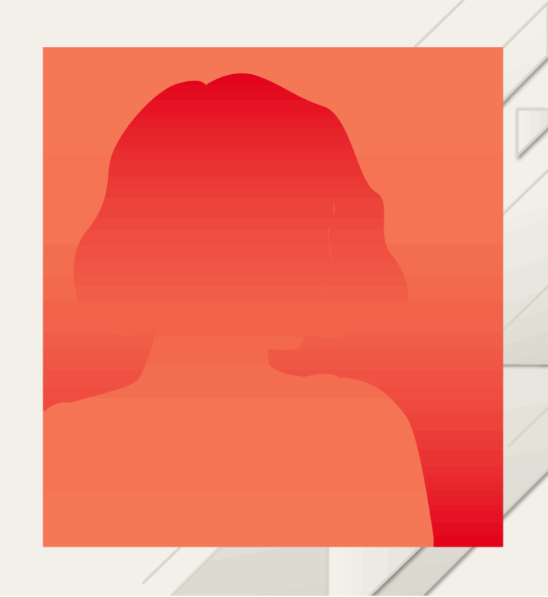 Silhouette of a person with short hair in red hues on a geometric, light background.