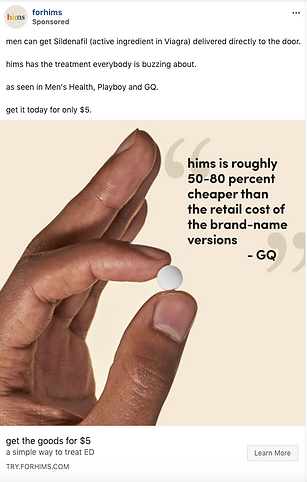 A hand holds a small white pill between two fingers against a plain background, with text promoting affordable Sildenafil for men.