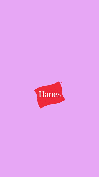 Red Hanes logo on a light purple background with the phrase "Feel Good. It's Hanes." appearing below the logo.