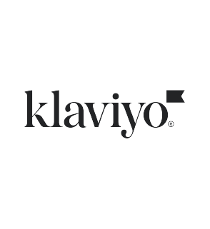 Klaviyo logo in black text on a light background, with a small black flag symbol above the letter "o".