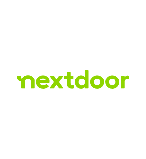 The Nextdoor logo features the word "nextdoor" in lowercase, bold, green text centered on a light gray background.