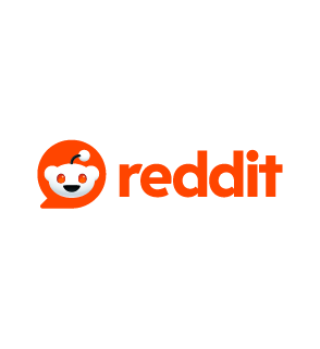 Reddit logo featuring the orange Reddit alien mascot inside a speech bubble, next to the word "reddit" in bold, orange lowercase letters on a light gray background.