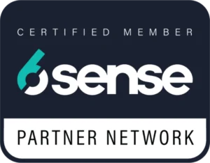 Logo displaying "6sense Certified Member Partner Network" on a dark background with bold, white and teal text.
