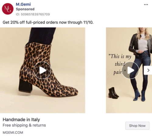 Leopard print ankle boot with a block heel on the left; on the right, a woman in jeans and tan jacket stands next to text that reads, "This is my third pair".