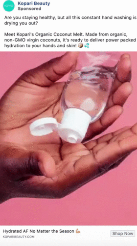 A person dispenses clear liquid from a plastic bottle onto their palm, promoting hand hydration and skincare.