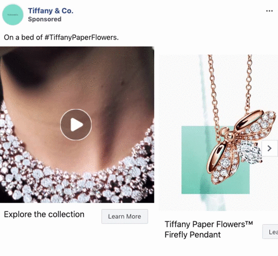 A close-up of a diamond necklace on a person's neck and a rose gold pendant shaped like a flower with diamond details on a light background.