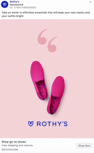 A pair of bright pink slip-on shoes displayed on a pale pink background with the Rothy's logo below.