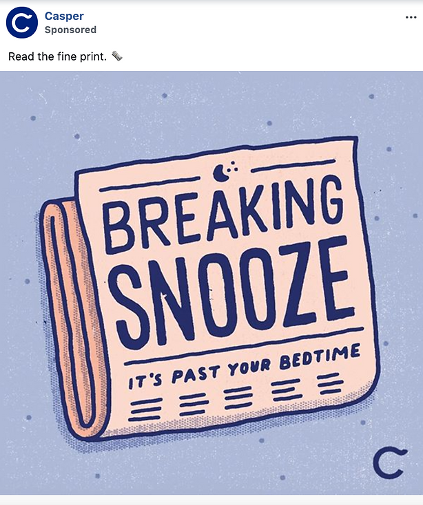 Illustration of a newspaper with the headline "BREAKING SNOOZE" and subheadline "IT'S PAST YOUR BEDTIME" on a blue background.