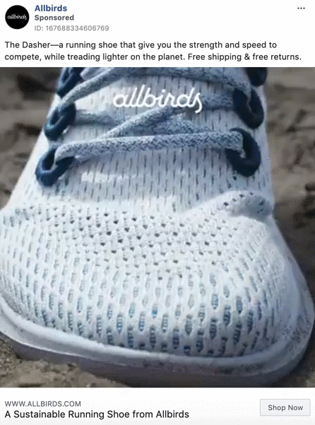 Close-up of a light blue Allbirds running shoe on sand, showing the mesh texture, laces, and Allbirds logo on the tongue.