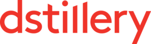 The word "dstillery" is written in bold, lowercase red letters on a transparent background.