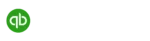 Intuit QuickBooks logo with a green circular icon featuring "qb" and the word "quickbooks" in bold white letters on a black background.