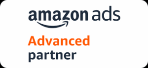 Amazon Ads Advanced Partner logo with "amazon ads" in black and "Advanced partner" below, with "Advanced" in orange and "partner" in black, on a white background.
