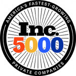 Inc. 5000 badge with black circular border and text: "America's Fastest-Growing Private Companies." Large "Inc. 5000" text in black, orange, red, and blue in the center.