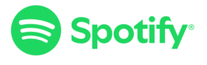 Spotify logo featuring a green circle with three curved lines and the word "Spotify" in green text on a light background.