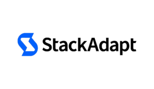 StackAdapt logo with a blue abstract "S" icon to the left of the company name in bold black text on a light background.