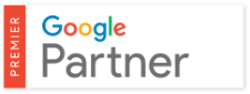 Google Premier Partner badge, featuring the word "Premier" on a red vertical strip and "Google Partner" in grey text on a white background.