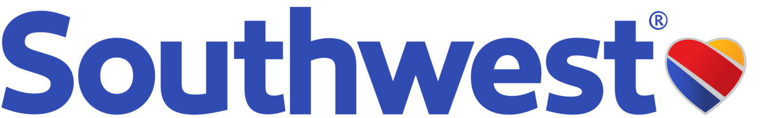 Southwest Airlines logo with the word "Southwest" in blue letters and a heart shape in red, yellow, and blue at the end—perfect for showcasing your brand in digital marketing services.
