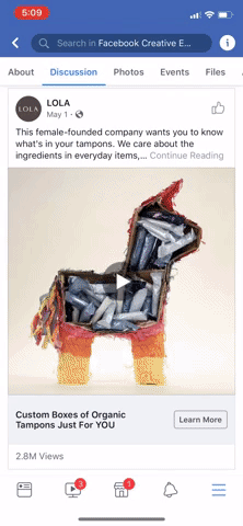 Lola video ad example in facbook