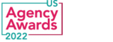 Logo for the US Agency Awards 2022, featuring bold pink and teal text within a rectangular outline on a white background.