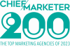 Logo for "Chief Marketer 200: The Top Marketing Agencies of 2023," featuring bold teal text and stylized numbers.